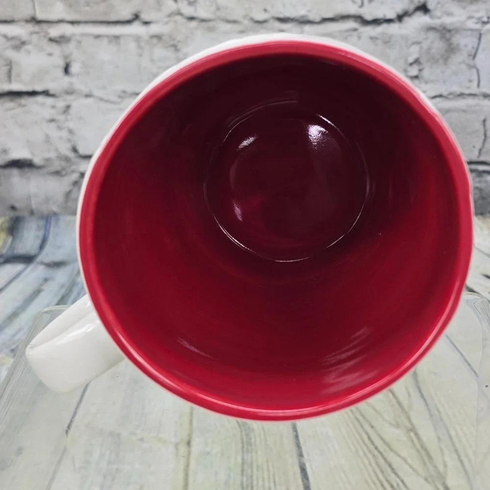 Starbucks 2010 White Christmas‎ Mug Red Holly Berries Embossed Ceramic Cup 16 oz